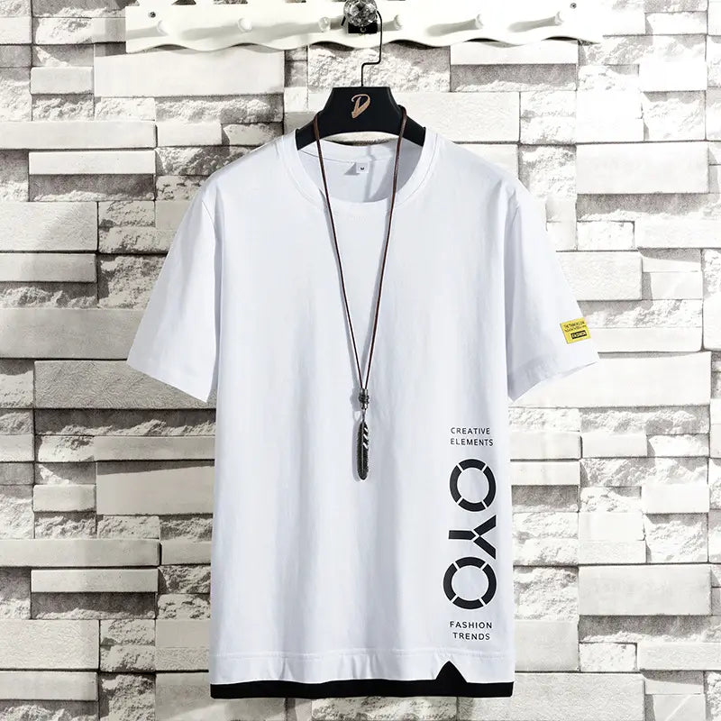 Men's Summer Cotton T-Shirt – Loose Fit Yellow & White Casual Tee