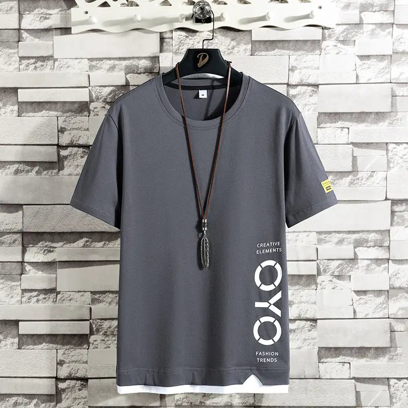Men's Summer Cotton T-Shirt – Loose Fit Yellow & White Casual Tee