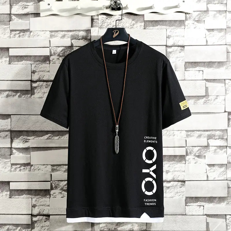 Men's Summer Cotton T-Shirt – Loose Fit Yellow & White Casual Tee
