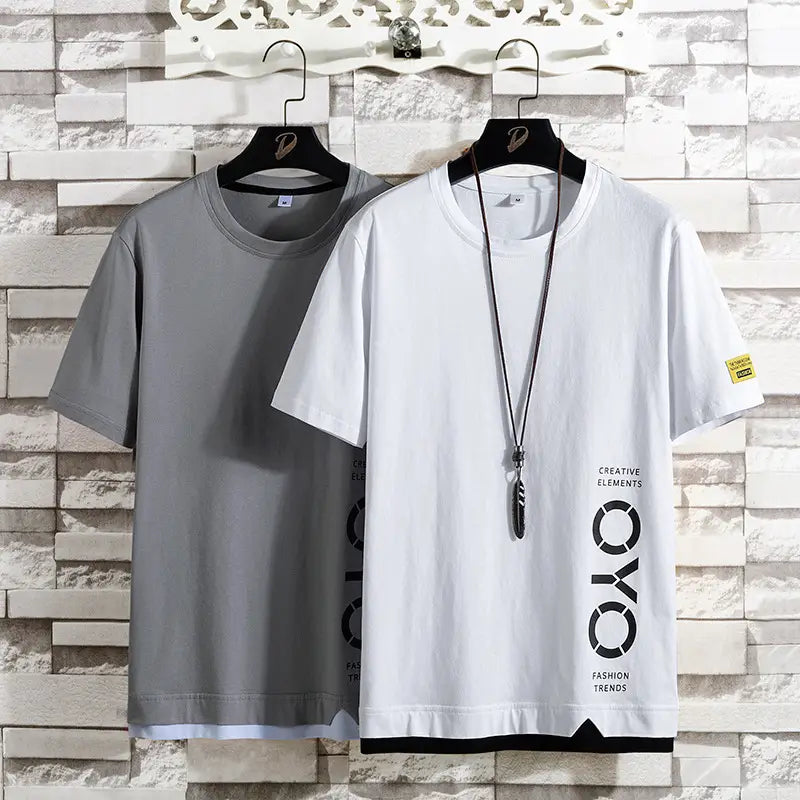 Men's Summer Cotton T-Shirt – Loose Fit Yellow & White Casual Tee