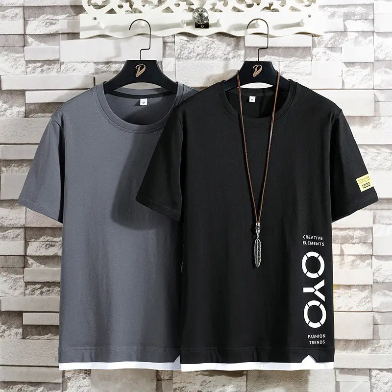 Men's Summer Cotton T-Shirt – Loose Fit Yellow & White Casual Tee