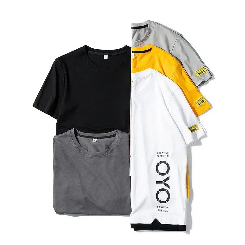 Men's Summer Cotton T-Shirt – Loose Fit Yellow & White Casual Tee