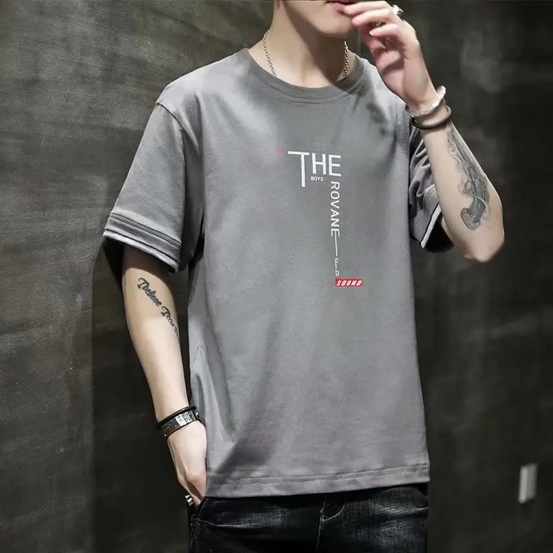 Men's Grey Printed T-Shirt – Premium Cotton Casual Short Sleeve Tee