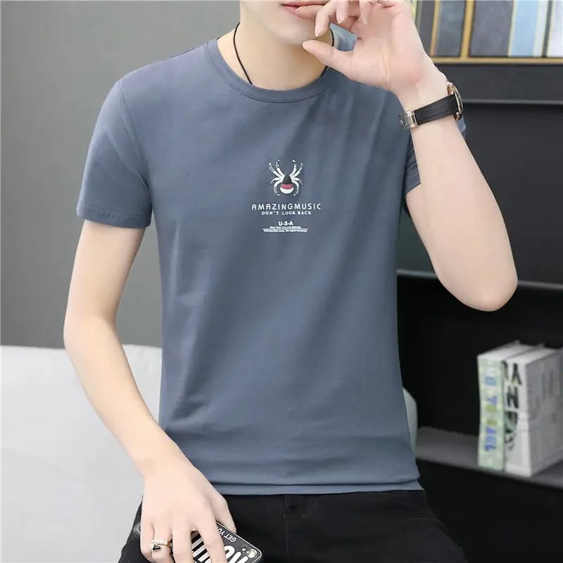 Men's Cotton Round Neck T-Shirt – Grey & Black Premium Casual Wear