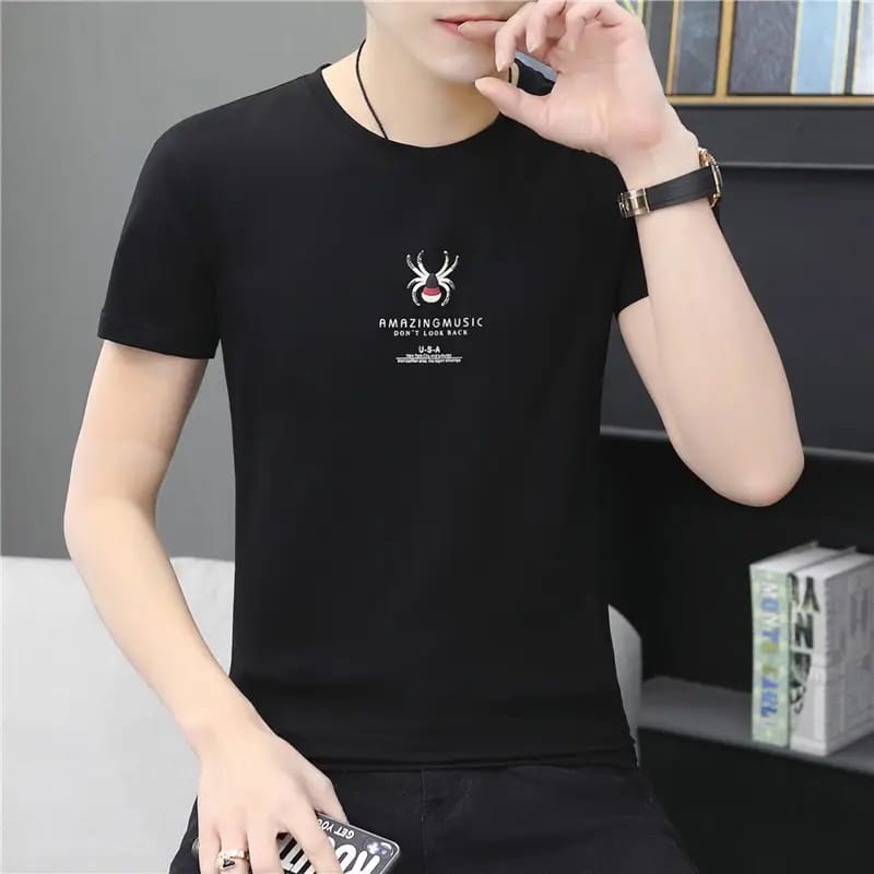 Men's Cotton Round Neck T-Shirt – Grey & Black Premium Casual Wear