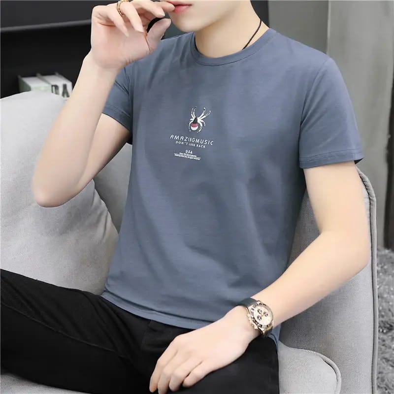 Men's Cotton Round Neck T-Shirt – Grey & Black Premium Casual Wear