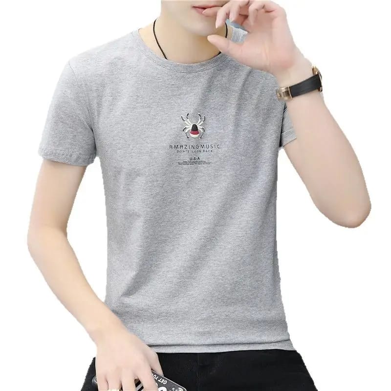 Men's Cotton Round Neck T-Shirt – Grey & Black Premium Casual Wear