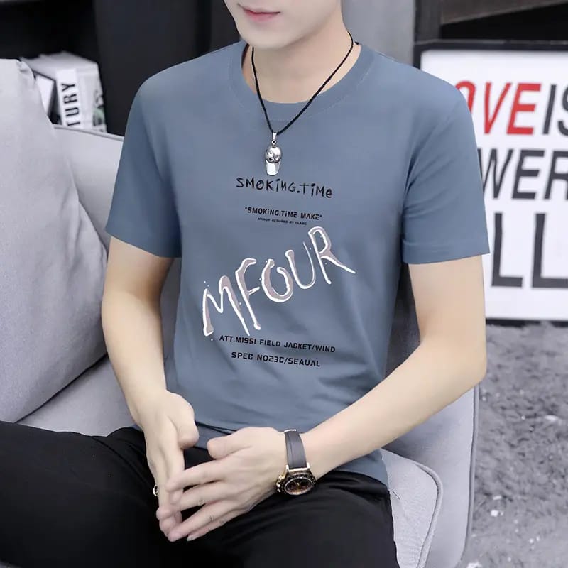 Men's Grey Printed Round Neck T-Shirt | Casual Cotton Tee