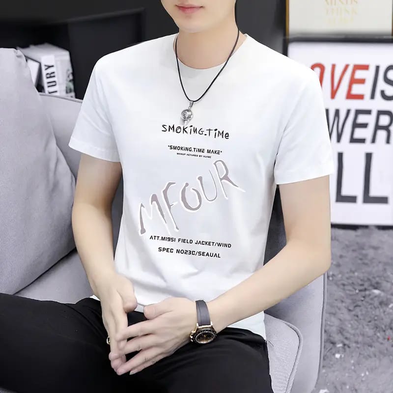 Men's Grey Printed Round Neck T-Shirt | Casual Cotton Tee