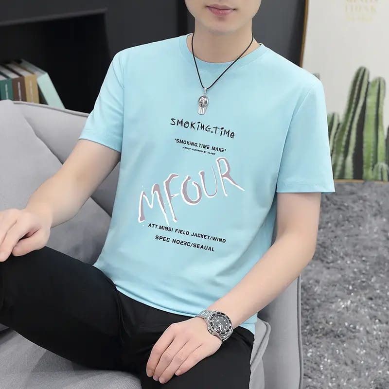 Men's Grey Printed Round Neck T-Shirt | Casual Cotton Tee