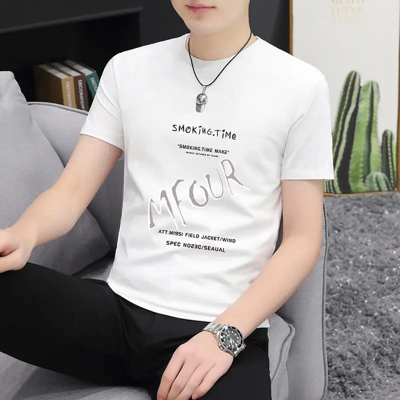 Men's Grey Printed Round Neck T-Shirt | Casual Cotton Tee
