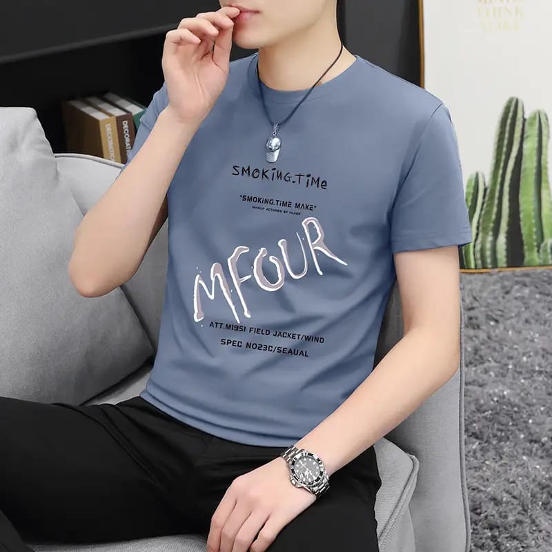Men's Grey Printed Round Neck T-Shirt | Casual Cotton Tee