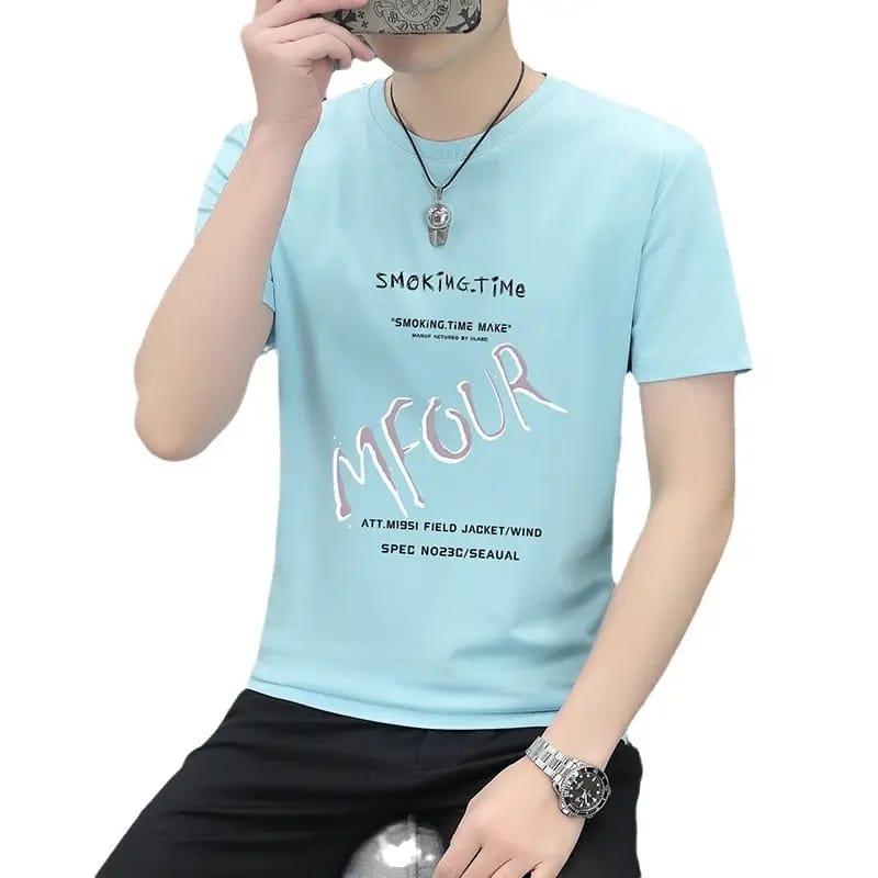 Men's Grey Printed Round Neck T-Shirt | Casual Cotton Tee