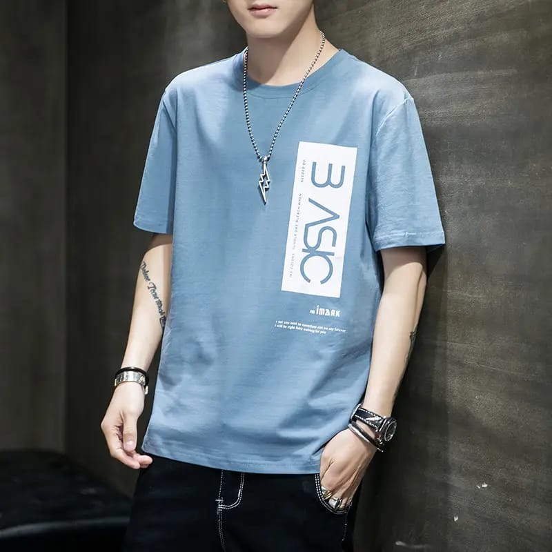 Men's Blue YSO Cotton T-Shirt – Premium Loose Fit Crew Neck Tee