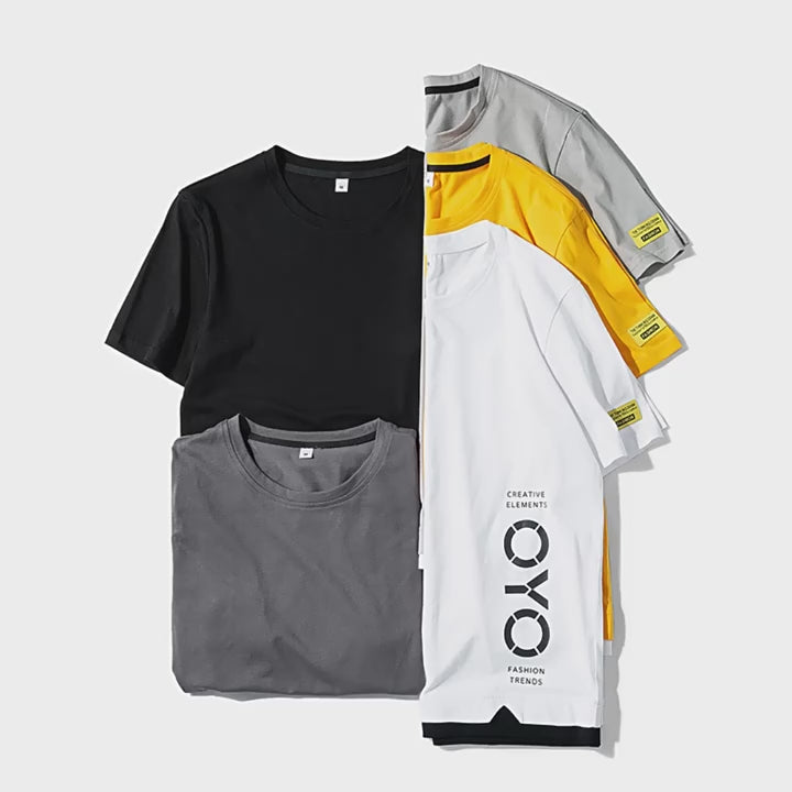 Men's Summer Cotton T-Shirt – Loose Fit Yellow & White Casual Tee